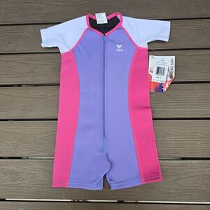TYR Girls Solid Thermal Swim Suit Zip up Purple Pink Blue Size 3T New